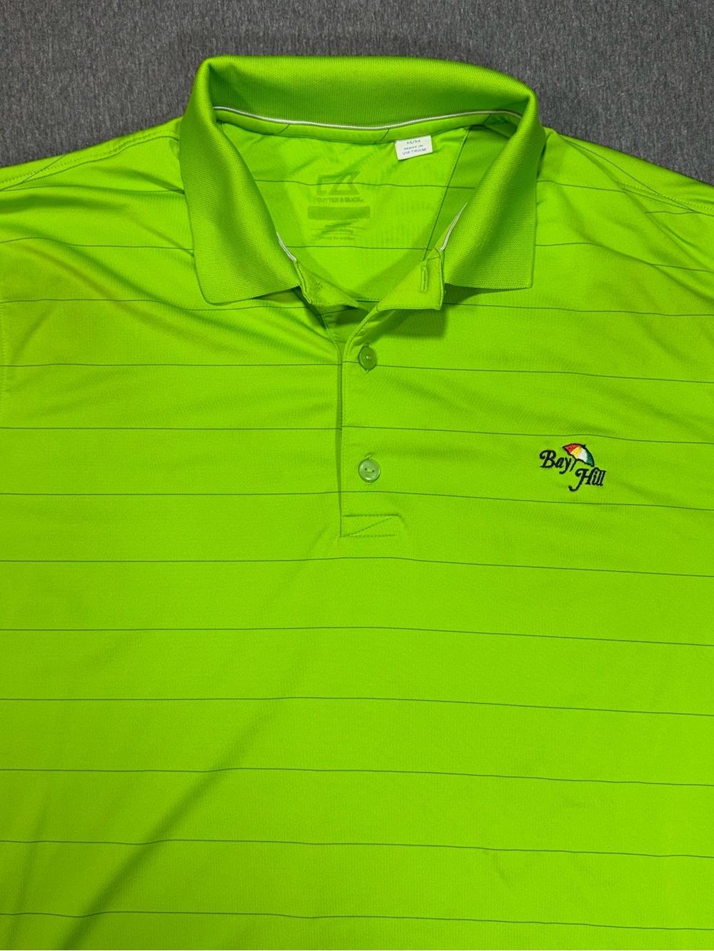 Cutter & Buck Men's Med Bay Hill Green Polo Shirt Performance Golf Stretch Neon